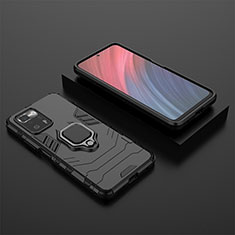 Silicone Matte Finish and Plastic Back Cover Case with Magnetic Finger Ring Stand for Xiaomi Redmi Note 10 Pro 5G Black