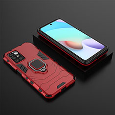 Silicone Matte Finish and Plastic Back Cover Case with Magnetic Finger Ring Stand for Xiaomi Redmi Note 11 4G (2021) Red
