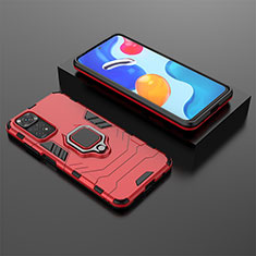 Silicone Matte Finish and Plastic Back Cover Case with Magnetic Finger Ring Stand for Xiaomi Redmi Note 11 4G (2022) Red