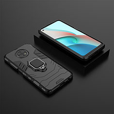 Silicone Matte Finish and Plastic Back Cover Case with Magnetic Finger Ring Stand for Xiaomi Redmi Note 9 5G Black