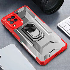 Silicone Matte Finish and Plastic Back Cover Case with Magnetic Finger Ring Stand J01S for Samsung Galaxy F22 4G Red