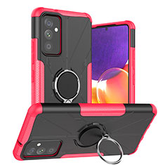 Silicone Matte Finish and Plastic Back Cover Case with Magnetic Finger Ring Stand J01X for Samsung Galaxy A24 4G Hot Pink