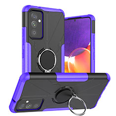 Silicone Matte Finish and Plastic Back Cover Case with Magnetic Finger Ring Stand J01X for Samsung Galaxy A24 4G Purple