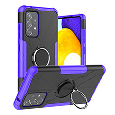 Silicone Matte Finish and Plastic Back Cover Case with Magnetic Finger Ring Stand J01X for Samsung Galaxy A52 4G Purple