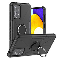 Silicone Matte Finish and Plastic Back Cover Case with Magnetic Finger Ring Stand J01X for Samsung Galaxy A52s 5G Black