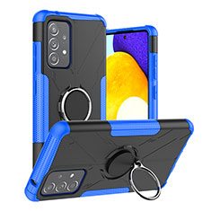Silicone Matte Finish and Plastic Back Cover Case with Magnetic Finger Ring Stand J01X for Samsung Galaxy A52s 5G Blue