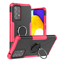 Silicone Matte Finish and Plastic Back Cover Case with Magnetic Finger Ring Stand J01X for Samsung Galaxy A52s 5G Hot Pink