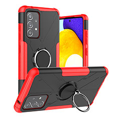 Silicone Matte Finish and Plastic Back Cover Case with Magnetic Finger Ring Stand J01X for Samsung Galaxy A52s 5G Red