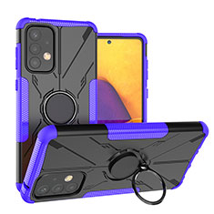 Silicone Matte Finish and Plastic Back Cover Case with Magnetic Finger Ring Stand J01X for Samsung Galaxy A73 5G Purple