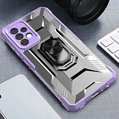 Silicone Matte Finish and Plastic Back Cover Case with Magnetic Finger Ring Stand J02S for Samsung Galaxy A52s 5G Purple