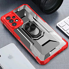 Silicone Matte Finish and Plastic Back Cover Case with Magnetic Finger Ring Stand J02S for Samsung Galaxy A72 4G Red