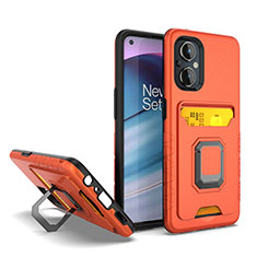 Silicone Matte Finish and Plastic Back Cover Case with Magnetic Finger Ring Stand J03S for Oppo F21 Pro 5G Orange