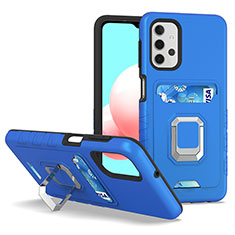 Silicone Matte Finish and Plastic Back Cover Case with Magnetic Finger Ring Stand J03S for Samsung Galaxy A32 5G Blue