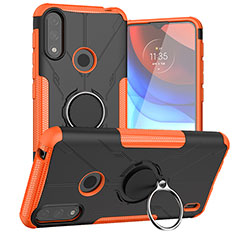 Silicone Matte Finish and Plastic Back Cover Case with Magnetic Finger Ring Stand JX1 for Motorola Moto E7 Power Orange