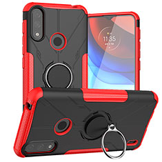 Silicone Matte Finish and Plastic Back Cover Case with Magnetic Finger Ring Stand JX1 for Motorola Moto E7 Power Red