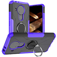 Silicone Matte Finish and Plastic Back Cover Case with Magnetic Finger Ring Stand JX1 for Nokia 5.4 Purple