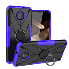 Silicone Matte Finish and Plastic Back Cover Case with Magnetic Finger Ring Stand JX1 for Nokia C10 Purple