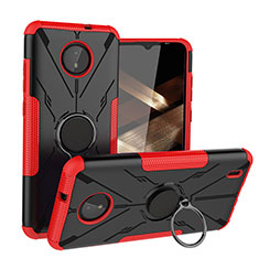 Silicone Matte Finish and Plastic Back Cover Case with Magnetic Finger Ring Stand JX1 for Nokia C10 Red