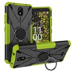 Silicone Matte Finish and Plastic Back Cover Case with Magnetic Finger Ring Stand JX1 for Nokia C100 Green