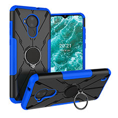 Silicone Matte Finish and Plastic Back Cover Case with Magnetic Finger Ring Stand JX1 for Nokia C30 Blue