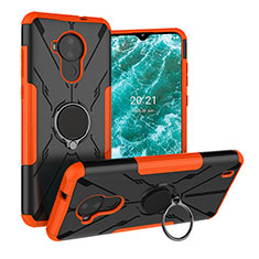 Silicone Matte Finish and Plastic Back Cover Case with Magnetic Finger Ring Stand JX1 for Nokia C30 Orange