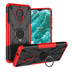 Silicone Matte Finish and Plastic Back Cover Case with Magnetic Finger Ring Stand JX1 for Nokia C30 Red