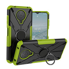 Silicone Matte Finish and Plastic Back Cover Case with Magnetic Finger Ring Stand JX1 for Nokia G10 Green