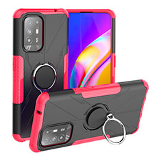 Silicone Matte Finish and Plastic Back Cover Case with Magnetic Finger Ring Stand JX1 for Oppo F19 Pro+ Plus 5G Red