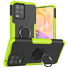 Silicone Matte Finish and Plastic Back Cover Case with Magnetic Finger Ring Stand JX1 for Realme 8 4G Green