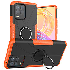 Silicone Matte Finish and Plastic Back Cover Case with Magnetic Finger Ring Stand JX1 for Realme 8 4G Orange