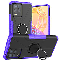 Silicone Matte Finish and Plastic Back Cover Case with Magnetic Finger Ring Stand JX1 for Realme 8 Pro Purple