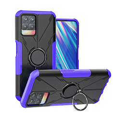 Silicone Matte Finish and Plastic Back Cover Case with Magnetic Finger Ring Stand JX1 for Realme 8i Purple