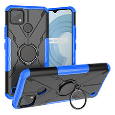 Silicone Matte Finish and Plastic Back Cover Case with Magnetic Finger Ring Stand JX1 for Realme C25Y Blue