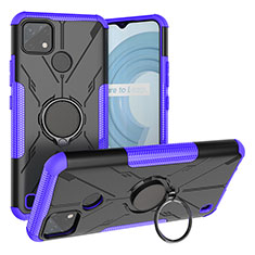 Silicone Matte Finish and Plastic Back Cover Case with Magnetic Finger Ring Stand JX1 for Realme C25Y India Purple