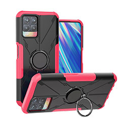 Silicone Matte Finish and Plastic Back Cover Case with Magnetic Finger Ring Stand JX1 for Realme Narzo 50 4G Hot Pink