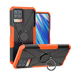 Silicone Matte Finish and Plastic Back Cover Case with Magnetic Finger Ring Stand JX1 for Realme Narzo 50 4G Orange