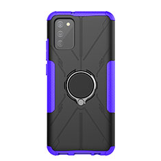 Silicone Matte Finish and Plastic Back Cover Case with Magnetic Finger Ring Stand JX1 for Samsung Galaxy A02s Purple