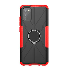 Silicone Matte Finish and Plastic Back Cover Case with Magnetic Finger Ring Stand JX1 for Samsung Galaxy A02s Red