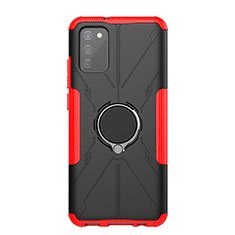 Silicone Matte Finish and Plastic Back Cover Case with Magnetic Finger Ring Stand JX1 for Samsung Galaxy A03s Red