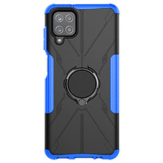 Silicone Matte Finish and Plastic Back Cover Case with Magnetic Finger Ring Stand JX1 for Samsung Galaxy A12 5G Blue