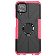 Silicone Matte Finish and Plastic Back Cover Case with Magnetic Finger Ring Stand JX1 for Samsung Galaxy A12 5G Hot Pink