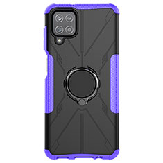 Silicone Matte Finish and Plastic Back Cover Case with Magnetic Finger Ring Stand JX1 for Samsung Galaxy A12 5G Purple