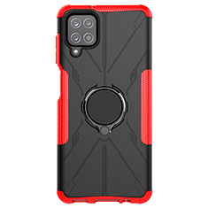 Silicone Matte Finish and Plastic Back Cover Case with Magnetic Finger Ring Stand JX1 for Samsung Galaxy A12 5G Red
