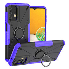 Silicone Matte Finish and Plastic Back Cover Case with Magnetic Finger Ring Stand JX1 for Samsung Galaxy A13 4G Purple