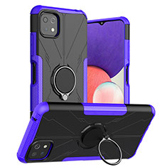 Silicone Matte Finish and Plastic Back Cover Case with Magnetic Finger Ring Stand JX1 for Samsung Galaxy A22 5G Purple