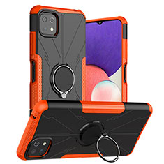 Silicone Matte Finish and Plastic Back Cover Case with Magnetic Finger Ring Stand JX1 for Samsung Galaxy A22s 5G Orange