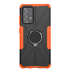 Silicone Matte Finish and Plastic Back Cover Case with Magnetic Finger Ring Stand JX1 for Samsung Galaxy A52 4G Orange