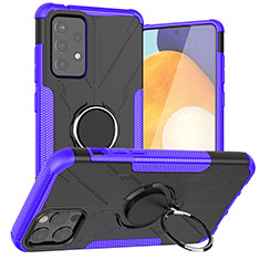Silicone Matte Finish and Plastic Back Cover Case with Magnetic Finger Ring Stand JX1 for Samsung Galaxy A72 5G Purple