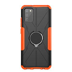 Silicone Matte Finish and Plastic Back Cover Case with Magnetic Finger Ring Stand JX1 for Samsung Galaxy F02S SM-E025F Orange