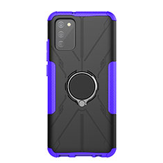 Silicone Matte Finish and Plastic Back Cover Case with Magnetic Finger Ring Stand JX1 for Samsung Galaxy F02S SM-E025F Purple